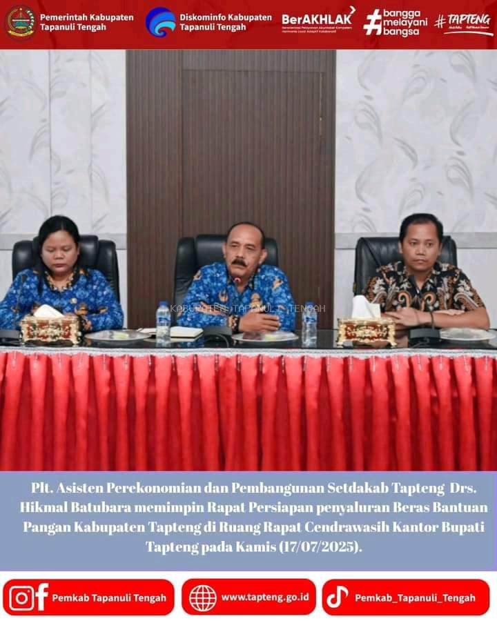 Plt. Asisten Ekbang Setdakab Tapteng Pimpin Rapat Penyaluran Beras Bantuan Pangan